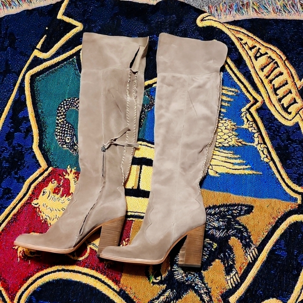 Heeled boots, tan, size 8